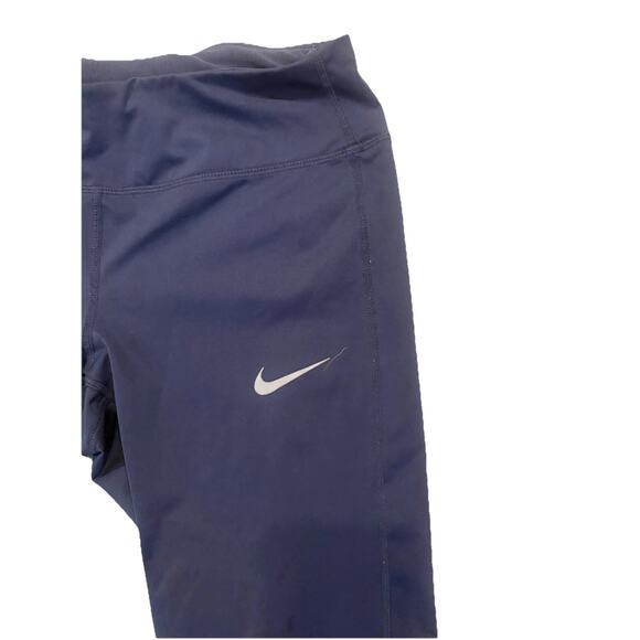 Nike Dri-Fit Running Cropped Leggings Women Medium Navy Polyester Elastic Waist - Picture 3 of 7